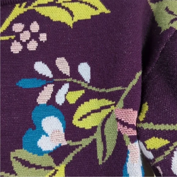 Anthropologie Maeve Sonal Nathwani Camryn Floral Sweater XS Plum Maroon Cropped - Picture 4 of 5